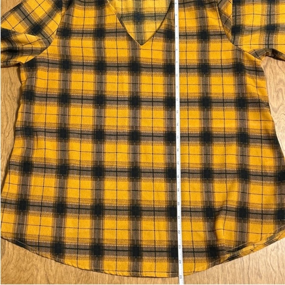 Altar'd State Long Sleeve Top, Mustard Yellow & Black Plaid Ruffle Blouse, Small - Picture 6 of 9